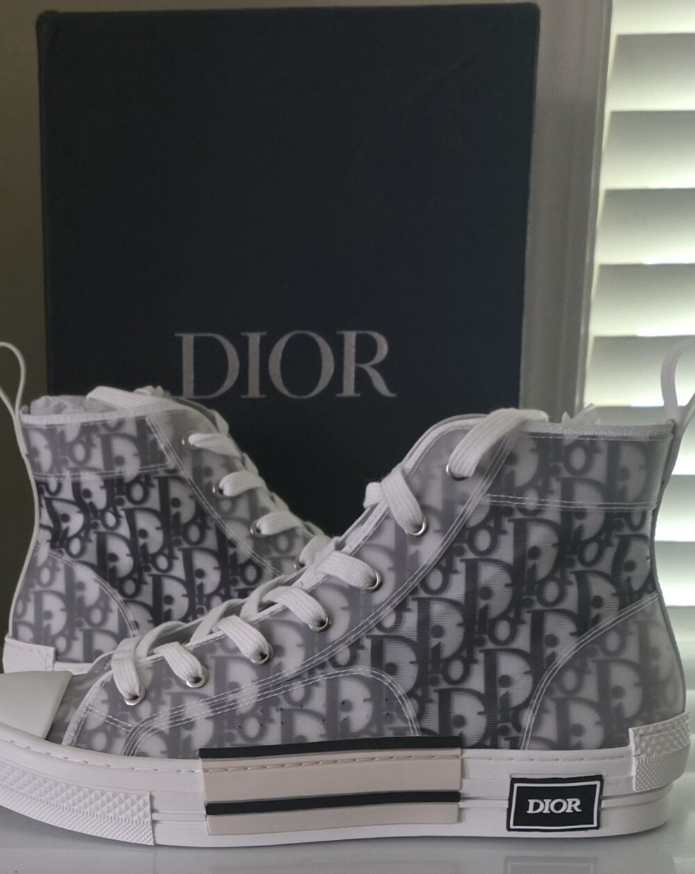 Dior Monogram High-Top Sneakers in White and Black.